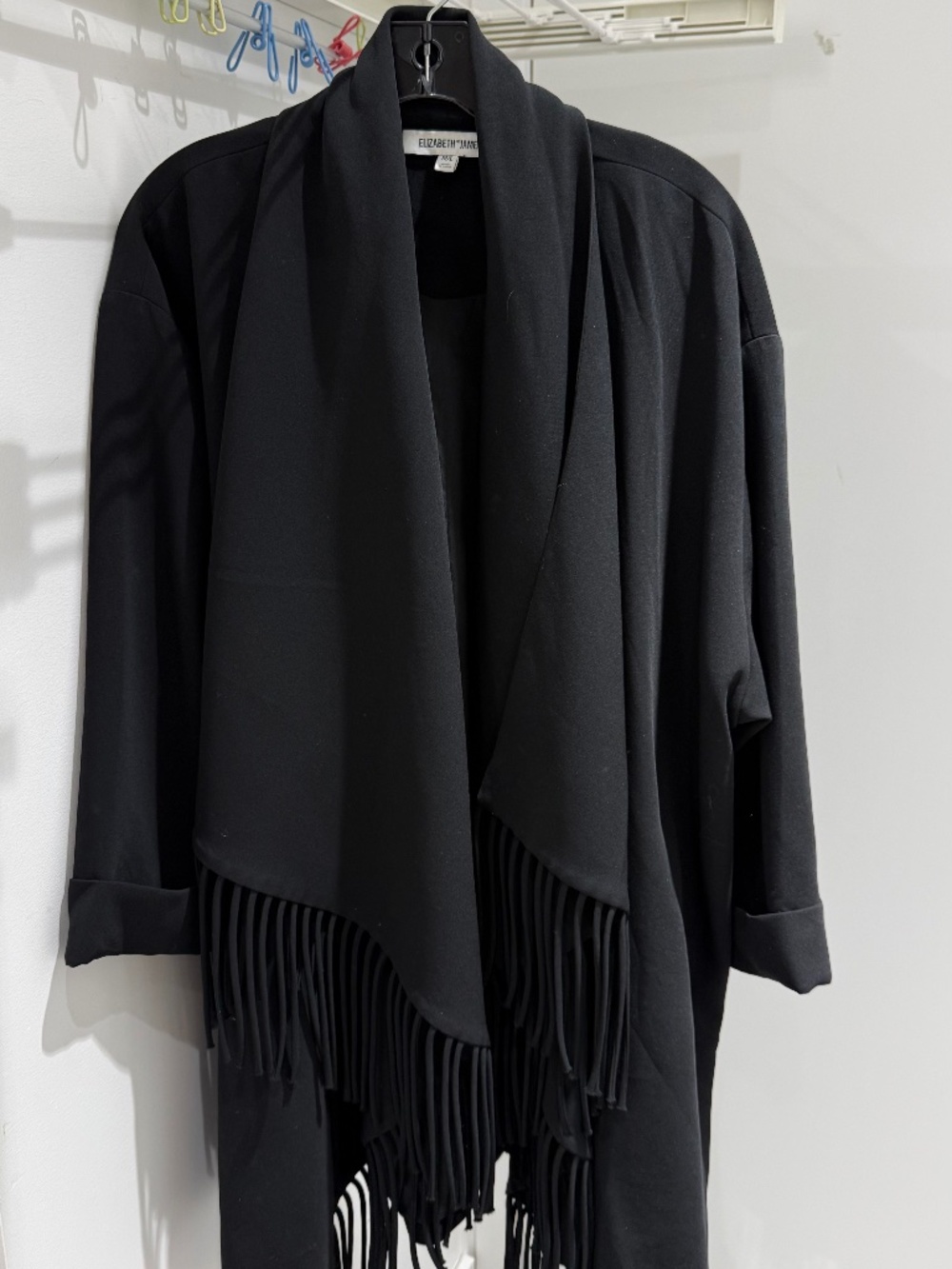 Elizabeth & James Black shawl collar Jacket with fringe